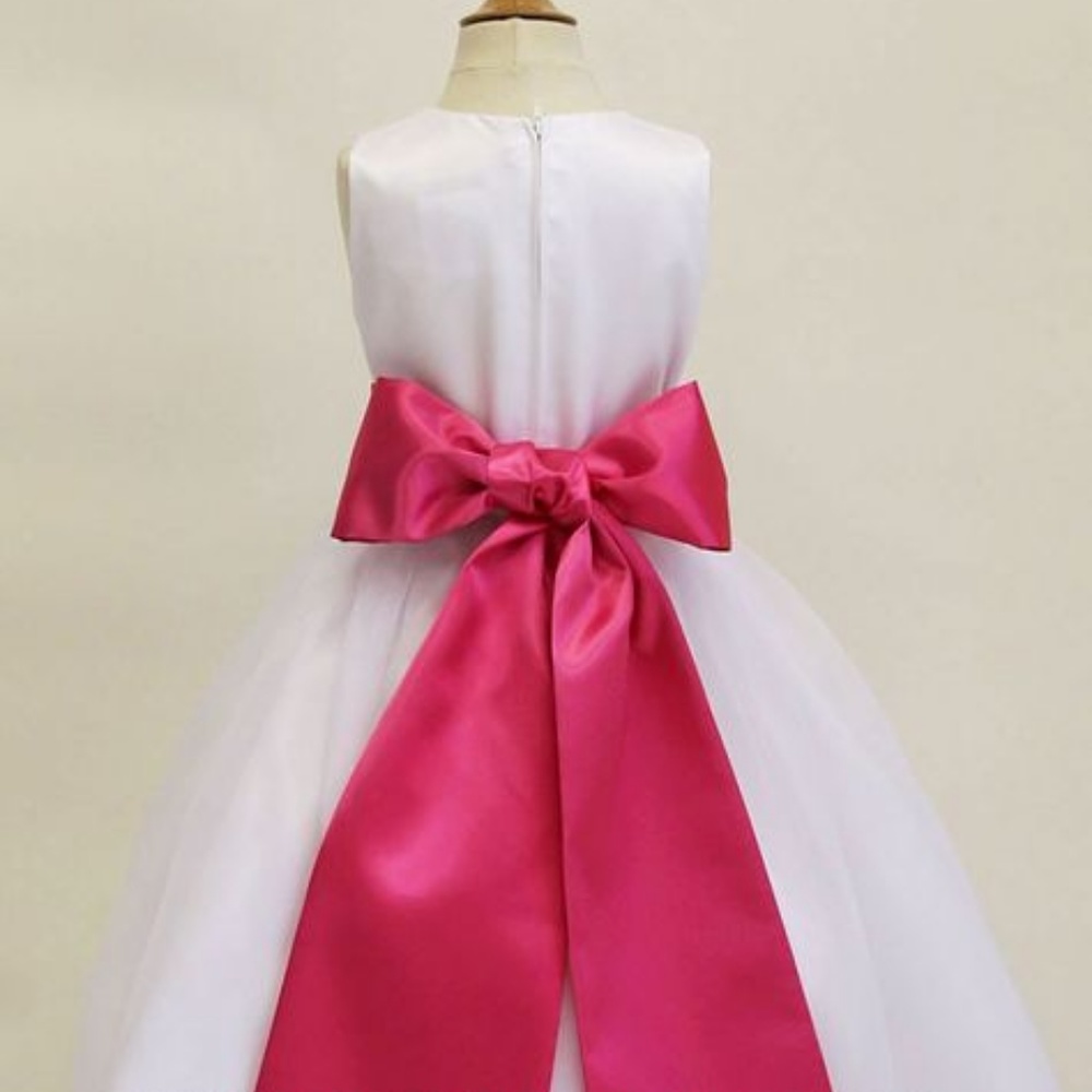 Us Angels Flower Girl Pleated Satin Sash- Fuchsia